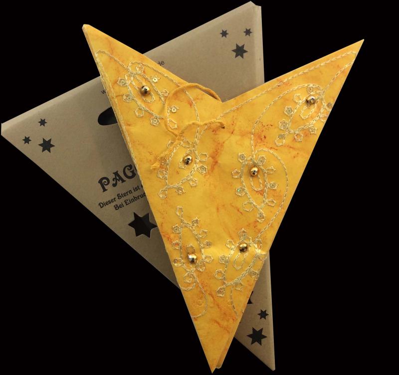 Leela Zari Batik orange - Faltbarer Leuchtstern, Weihnachtsstern aus Papier mit 5 Zacken, 60 cm